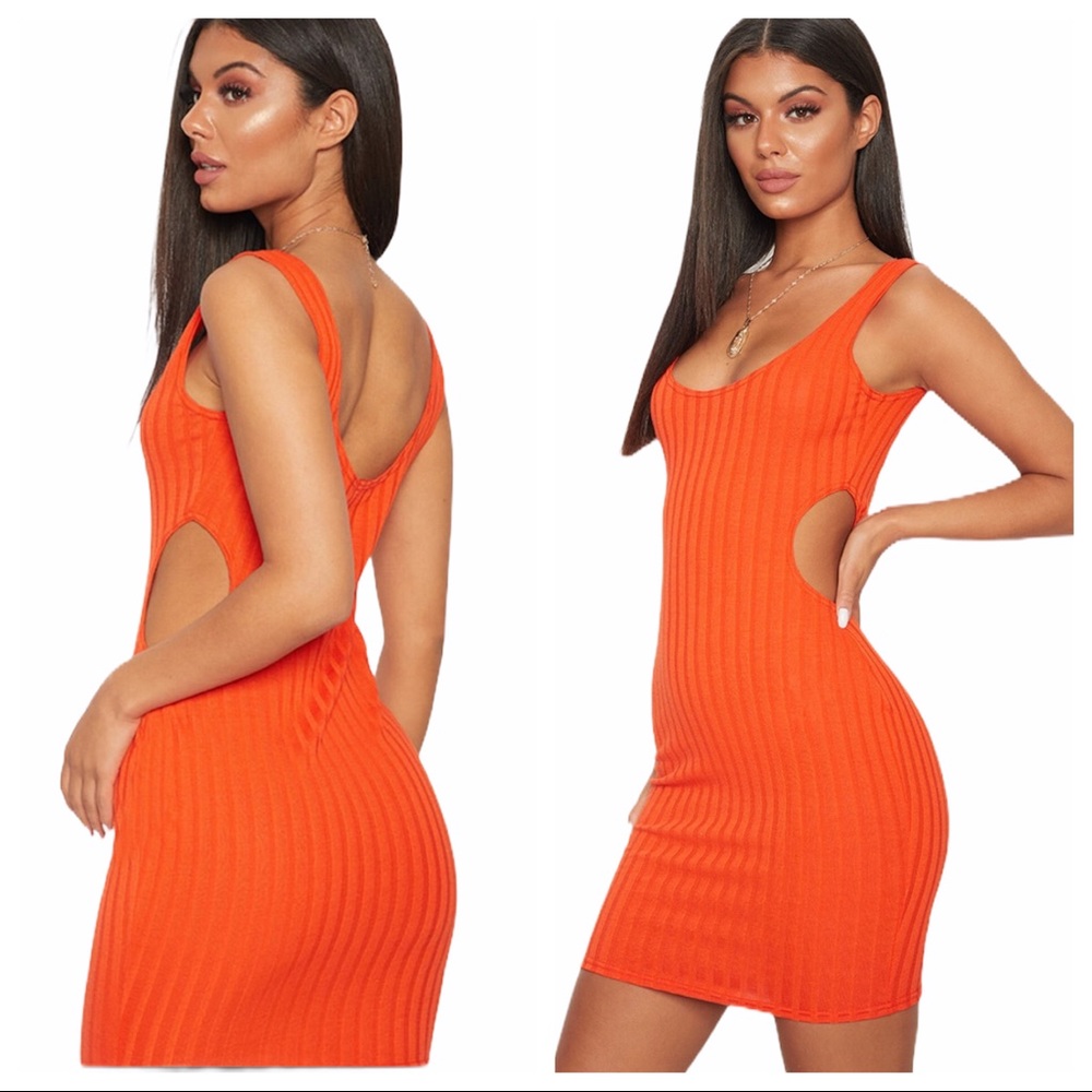 💥NWT💥 PLT Orange Ribbed Cutout Body-con dress